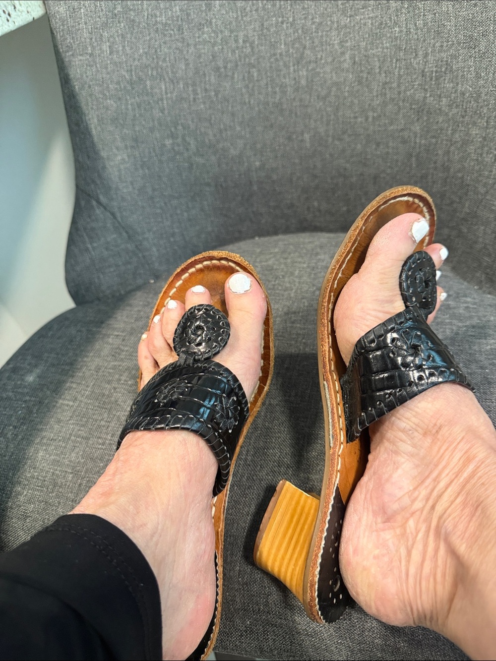 Jack Rogers Black genuine Leather Block Heel Sandals hanctafted USA